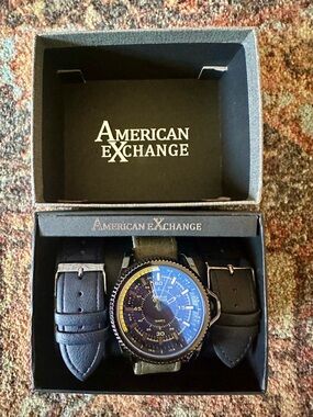American Exchange Black Watch with Blue Dial and Black Straps
